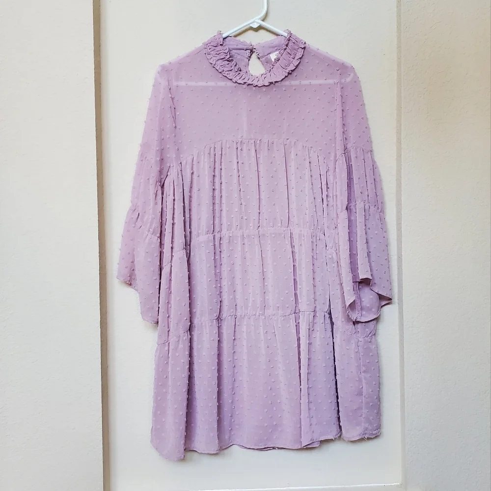 Umgee Bell Sleeves Ruffled Collar Dress. Size Medium